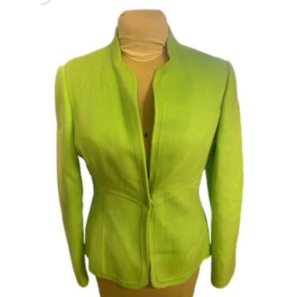 Single Snap Neon Green Wool Blend Blazer by Carlisle.  Sz. 10 Peplum Silhouette - Picture 1 of 9